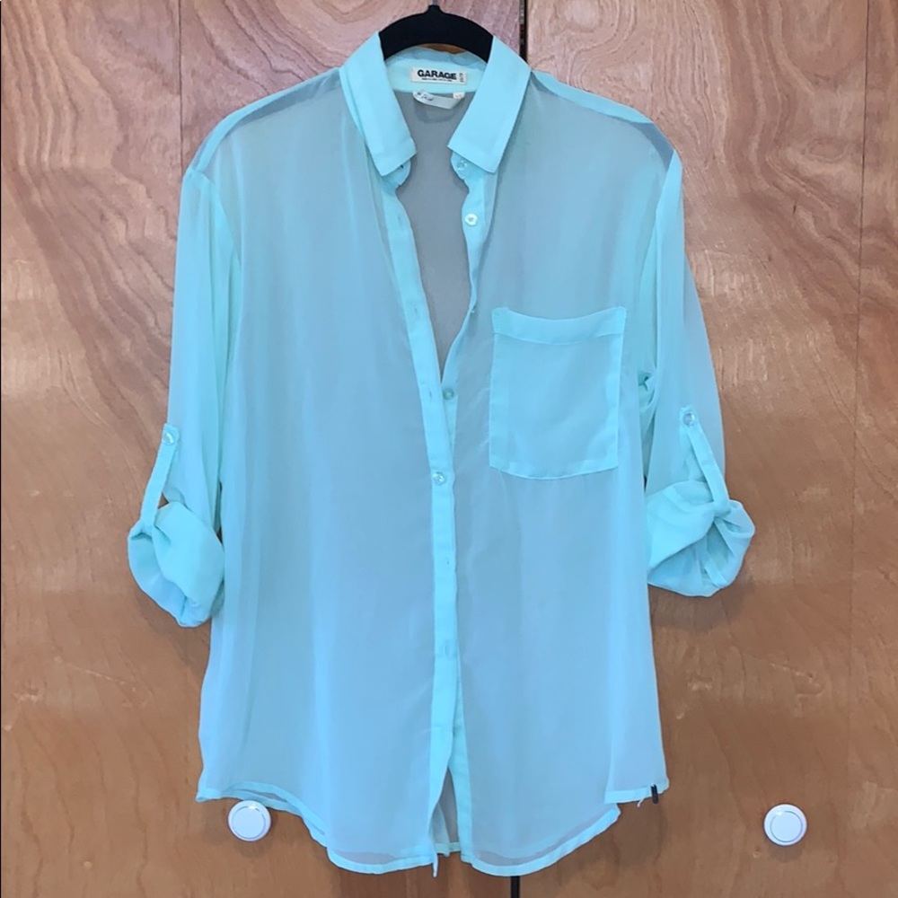 Sheer Mint Green Button Down